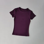 Hautenge, einfarbige Yoga-Kleidung für Damen: Schnelltrocknendes, elastisches, eng anliegendes T-Shirt, Fitness-Oberteil