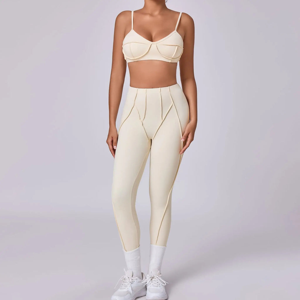 Nahtlose Yoga-Sets Sport-Fitness Hochbund-Hüfthebe-Formhose Rückenfreier BH-Anzug Workout-Gym-Leggings-Sets für Damen