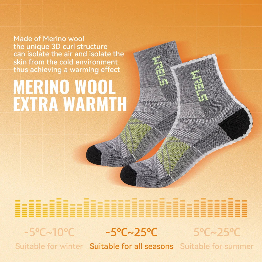 WRELS 1/2/3 Paar Merinowollsocken Wander-Laufsocken Atmungsaktiv Gepolstert Schweißableitend Warm Thermisch Kompressions-Wollsocken Zweitbild