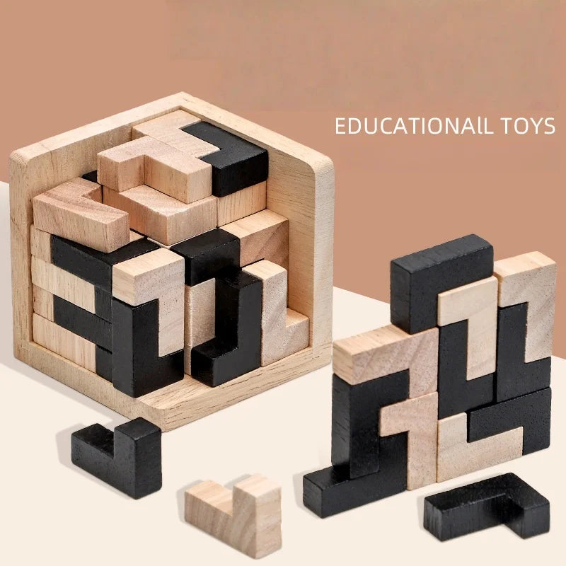 Kreatives 3D-Würfelpuzzle Luban Ineinandergreifendes Kreatives Pädagogisches Holzspielzeug Gehirn-IQ-Geist Frühlerngeschenke Für Kinder