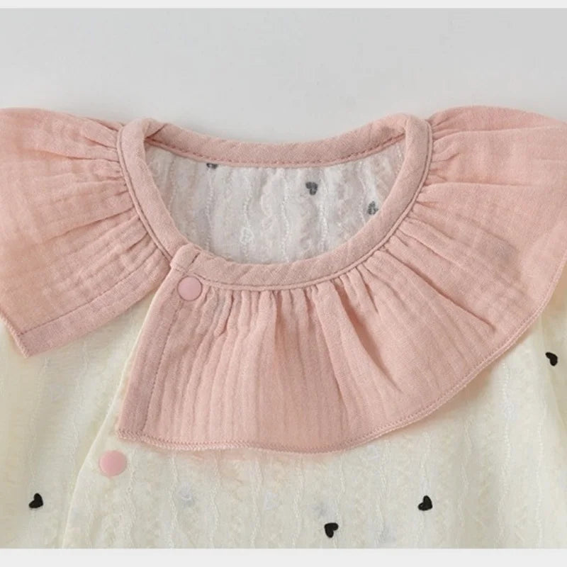Baby Mädchen Sommer Süßer Herz-Print Strampler Rüschenkragen Baby Bodys Baumwolle 0-24M Neugeborenen Komfort Overall Outfit