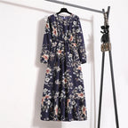 Frühling Sommer Damen Maxikleider Casual Langarm Geblümt O-Ausschnitt Damen Boho Strandparty Langes Kleid Mujer Vestidos