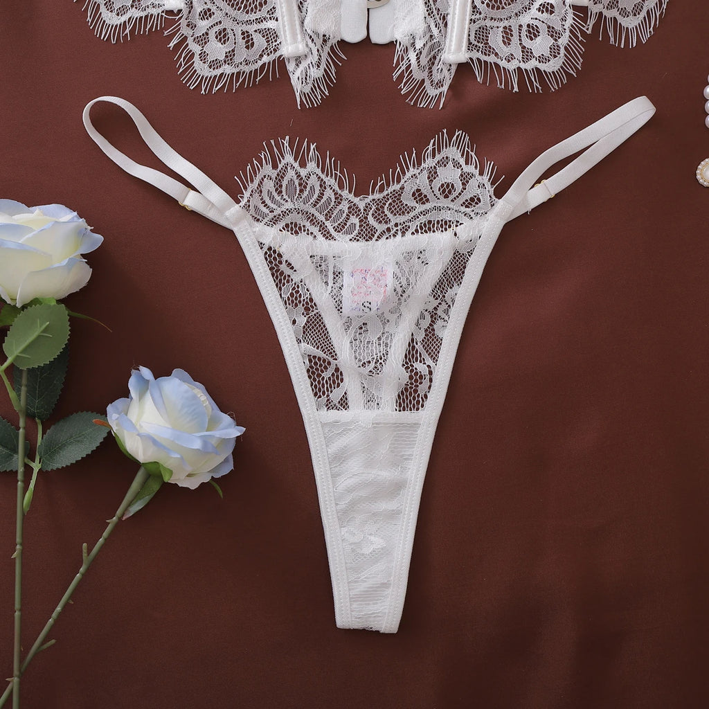 Ellolace Palace Damen Dessous Sets Weidenkorsett String 2-teiliges Set Sexy Heiß Trägerlos Spitze Ausgefallener tiefer V-Ausschnitt Damen Unterwäsche