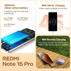 Globale Version Xiaomi REDMI Note 15 Pro MTK Helio G200-Ultra 6,77 Zoll AMOLED Display 200 MP Kamera 6500 mAh 45 W Schnellladung 120 Hz