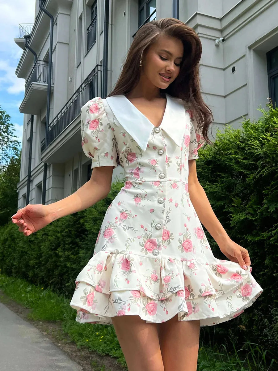 Tossy Bedrucktes Revers Mode Minikleid Damen Kurzarm Patchwork Kontrast Elegantes Sommerkleid 2025 Damen Bodycon Kleid