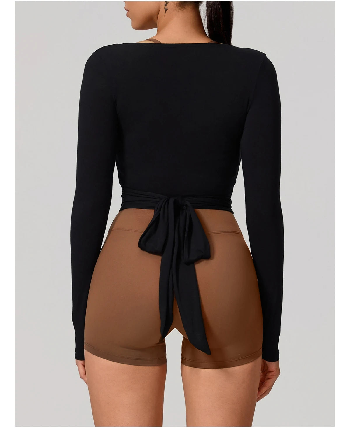 Neue Sommer Damen Yoga Langarm Einteiler Träger Yoga Kleidung Weibliches Training Premium Ballett WickeloberteileFrauen Fitness Sport Top