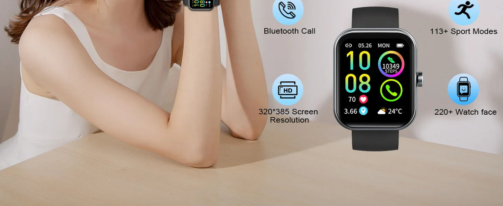 Smartwatch (Anrufe annehmen/tätigen), 1,96" Smartwatch, Fitness-Tracker, Schlafmonitor, Schrittzähler, über 100 Sportmodi, IP68 wasserdicht