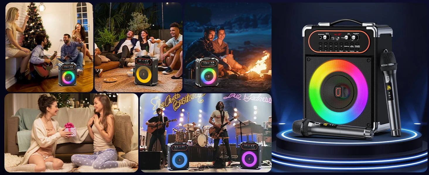 S68 Kara Ok with 2 Microphones, Portable Bluetooth 5.3 Kara Ok Speaker,Echo Adjustment, Supports Tv through Auxiliary Connection