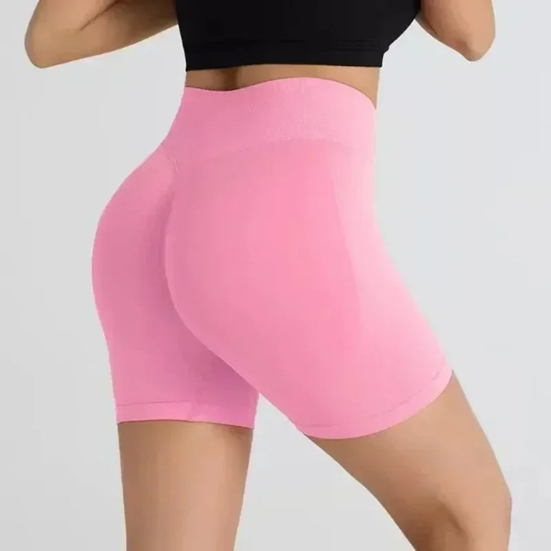 TEVEO Damen Yoga Shorts Dehnbar Atmungsaktiv Peach Butt Lift Fitness Laufshorts High Waist Stretch Schweißableitend