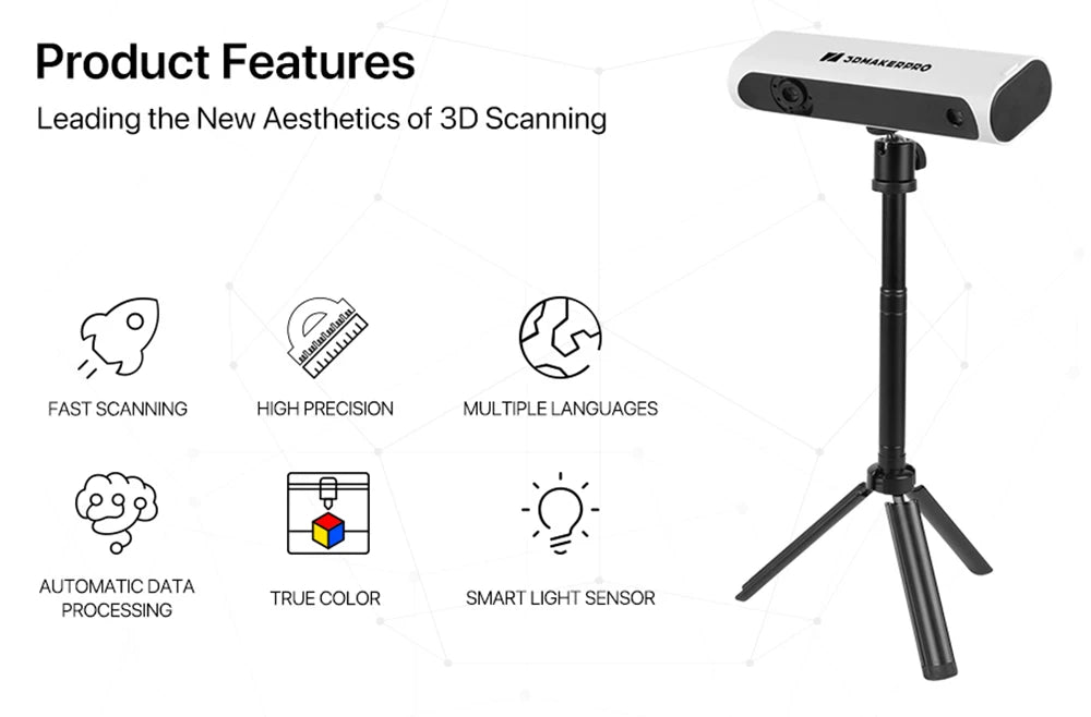 Luxury Edition 3DMakerpro Lynx 3D Scanner, 0.10mm Accuracy, 0.30mm Resolution, 10fps Frame Rate, 250x400mm Single Capture Range