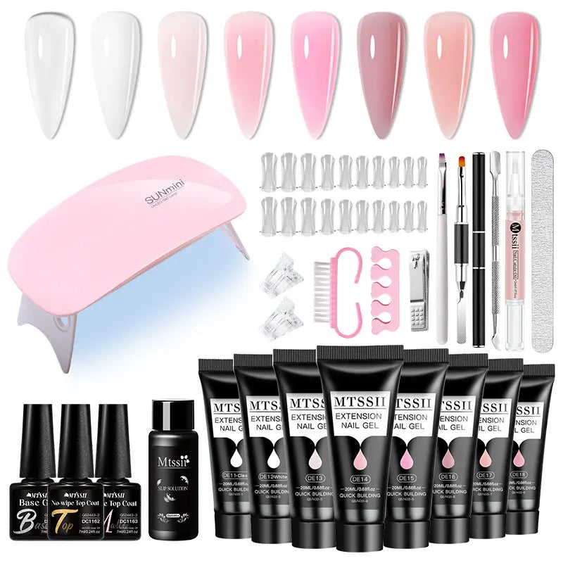 24-teiliges Set 20ml Poly Nail Extension Gel Kit Mini-UV-Lampe Versiegelung mit Basislack Überlack Professionelles Poly-UV-Nagelgel-Kit Starter-Kit