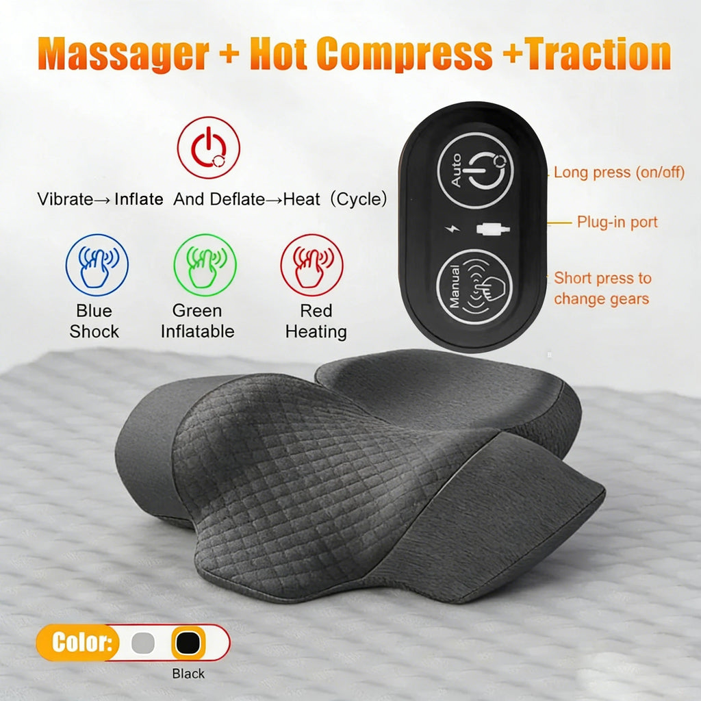 Elektrisches Nackenmassagegerät, Nackenkissen, Heiße Kompresse, Nackenstreckung, Heizung, Vibration, Nacken-Schultermassagekissen, Rückenstreckung