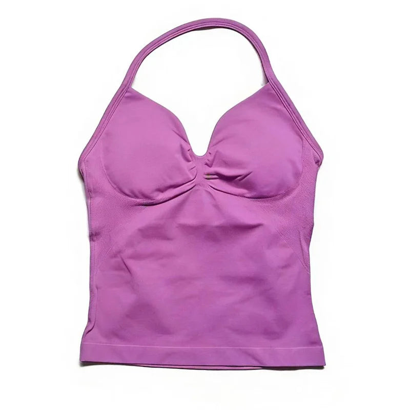 Gym Schöner offener Rücken BH Laufen Training Impact Neckholder Longline Trägertop Sport Yoga Weste Damen Fitness Tank Top