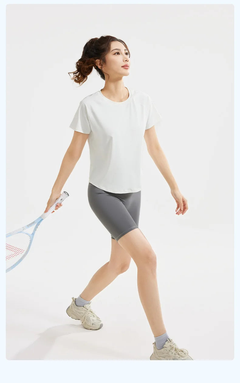 STOUREG Damen Lockeres Mesh Sport T-Shirt Schnell Trocknend Kurzarm Yoga T-Shirt Pilates Laufen Sport Fitness Kurzarm