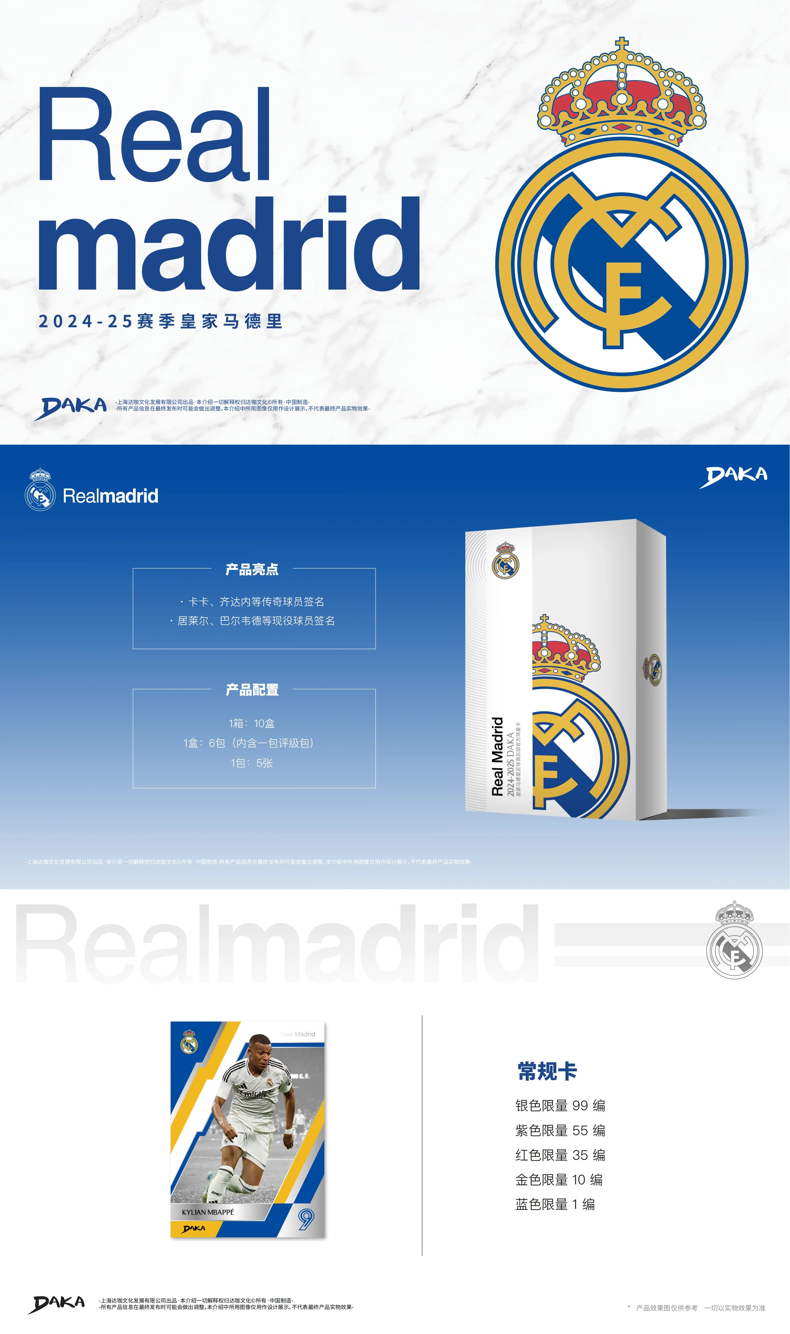 Original 2025 DAKA Real Madrid Star Cards Sammelbox Limitierte Auflage Nummerierte Unterschrift Must-have für Fans und Sammler