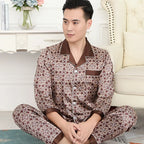 Hochwertiges Pyjama-Set Herren Frühling Herbst Dünn Polyester Eisseide Langarm Schlafanzug Übergröße Sommer Hauskleidung Männlich