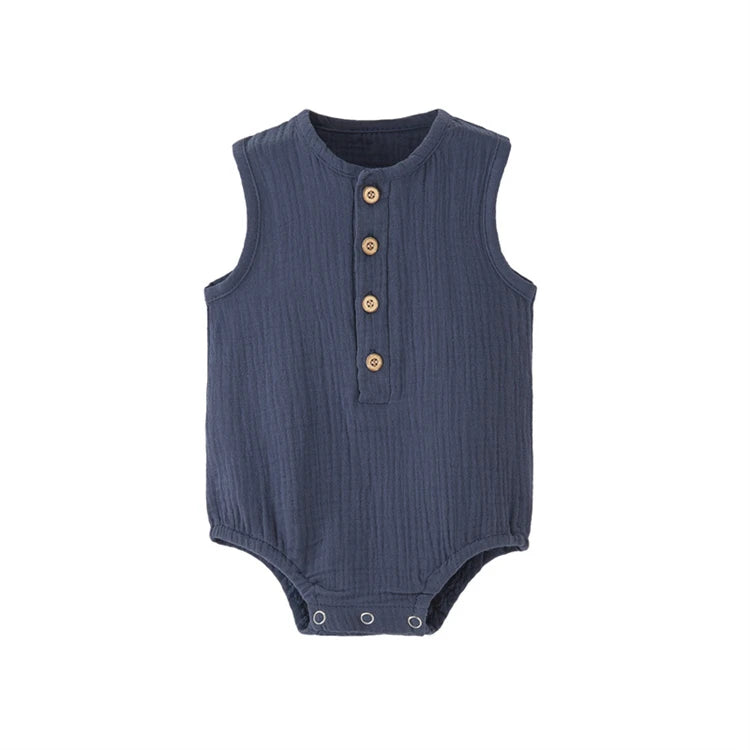 Sommerfester Strampler für Neugeborene aus 100 % Baumwolle und Leinen, ärmelloser Overall für Jungen und Mädchen, weich, hautfreundlich, dünn, bequem