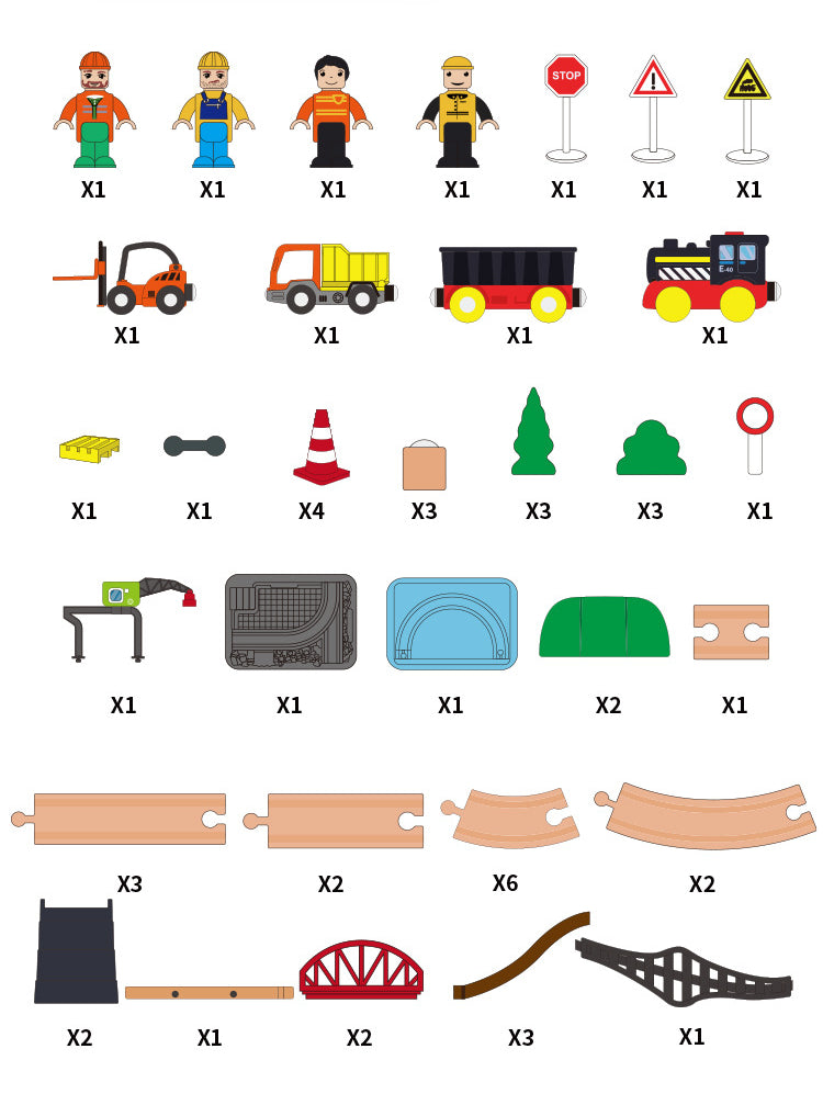 55tlg/Set Holzeisenbahn Gleis-Set Elektrischer Zug Magnetisches Auto Druckguss-Slot Passend für alle Marken Birke Holzschienen-Montagespielzeug Jungen-Geschenk