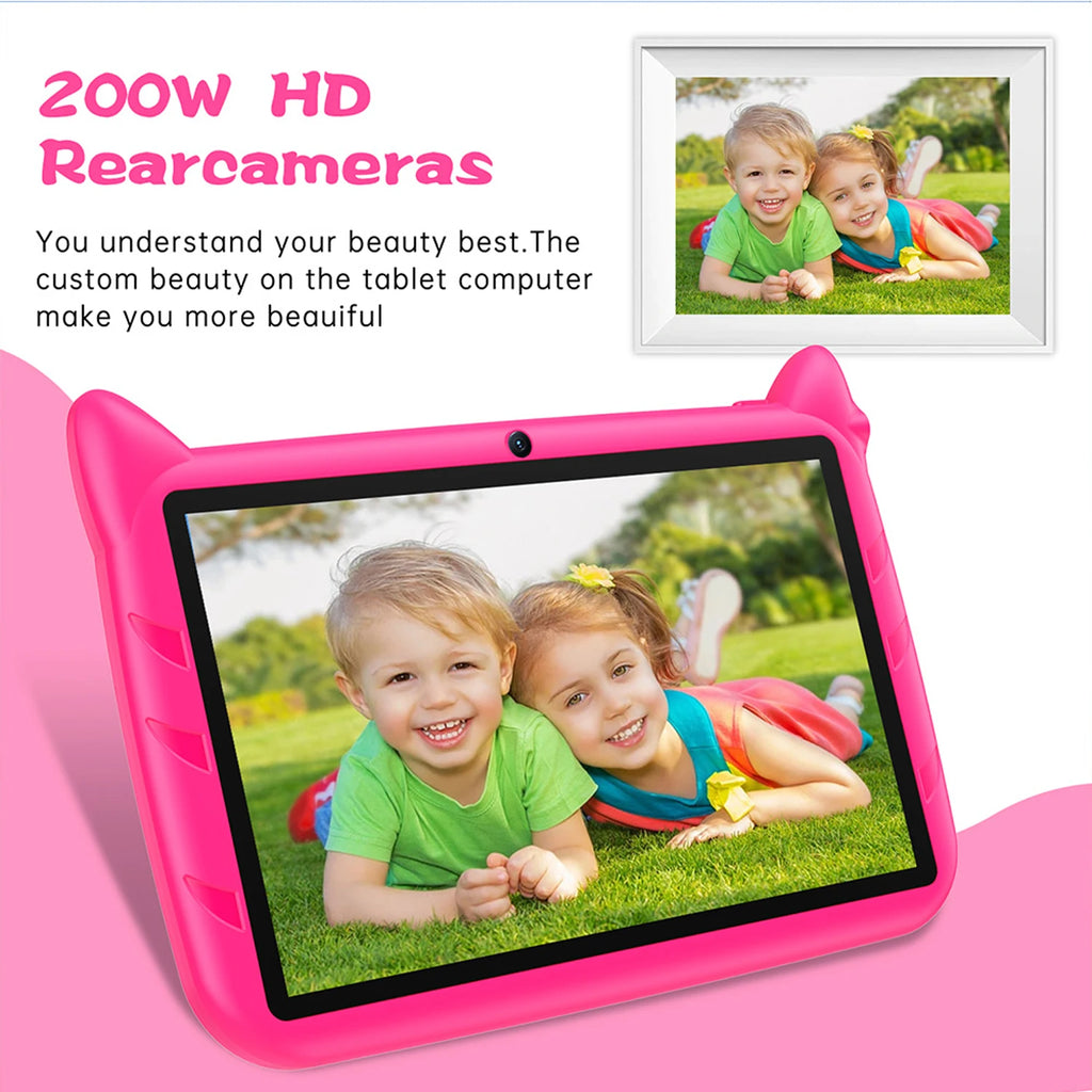 BDF Cartoon-Muster 7 Zoll Kinder-Tablet Quad Core 4GB RAM 64GB ROM Android 13 Google Lernspiele Tablets 4000mAh