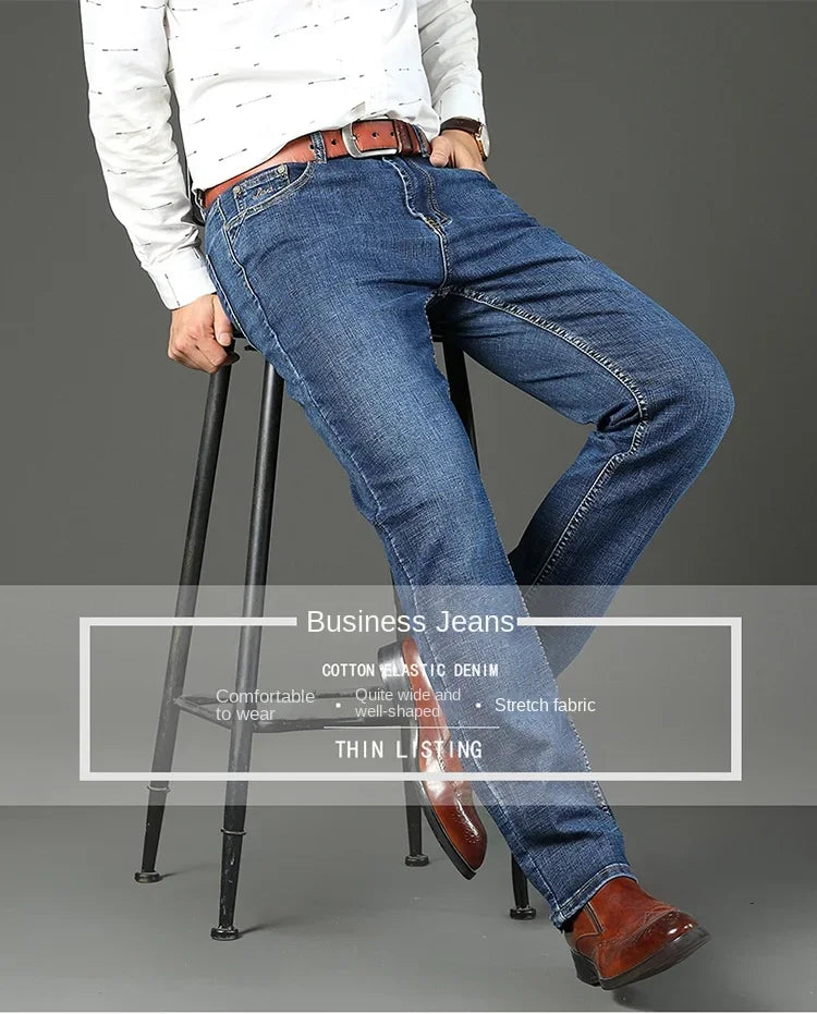 WTHINLEE Business Herren Jeans Casual Straight Stretch Mode Klassische Blaue Arbeits-Denim-Hosen Herren Markenbekleidung Größe 28-40
