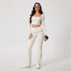 Neues Sommer 2-teiliges Damen-Fitnessstudio Yoga Damen-Outfit Outdoor Sport Schnelltrocknendes Langarmshirt-Set Damen Zweiteiler Sportbekleidung