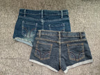 Sommer koreanische sexy tiefe Taille Damen-Jeans-Shorts amerikanische Lady Y2K elastische, schmal geschnittene Hot Pants Damen-Stickerei-Wickeljeans