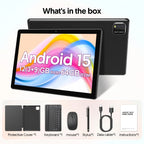 Neueste globale Version Android 15 Tablet, 10-Zoll-Tablet, Quad-Core-Prozessor, 1280*800 Auflösung, 12 (3+9) GB RAM, 64 GB Speicher