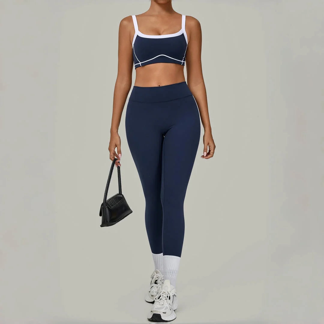 2PCS Damen Yoga-Set Hohe Taille Peach Hip Herausnehmbare Polsterung Sport-BH Hose Fitnessanzug Laufen Workout Gym Leggings Yoga-Set
