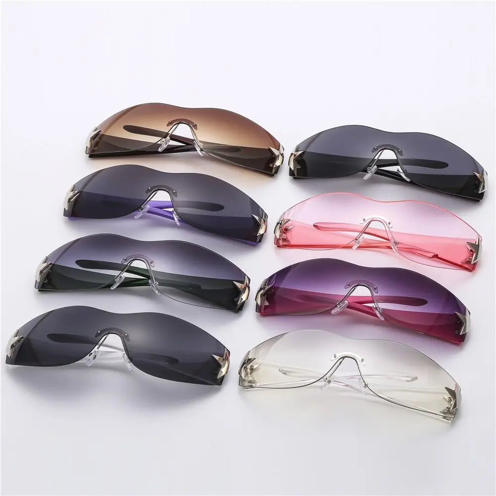 Neue Y2K Randlose Punk-Sonnenbrille Goggle Damen Herren Luxusmarke Wrap Around Sonnenbrille Fünf Sterne Eyewear Sport One Piece Shades