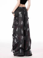 Y2K Harajuku Gothic Multi-Pocket Washed Black Jeans Herren Und Damen 2000er Heavy Industry Drag Pants Street Hip Hop Wide Leg Pants