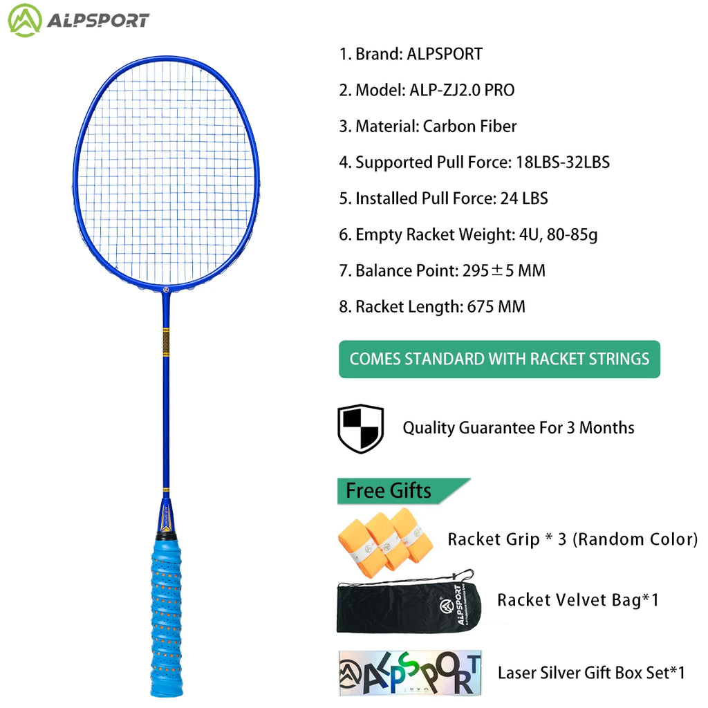 ALP ZJ2.0 Pro 4U 85g 100% Carbonfaser + Titanlegierung Badmintonschläger Ultraleichte Sportausrüstung Schläger Badmintontraining