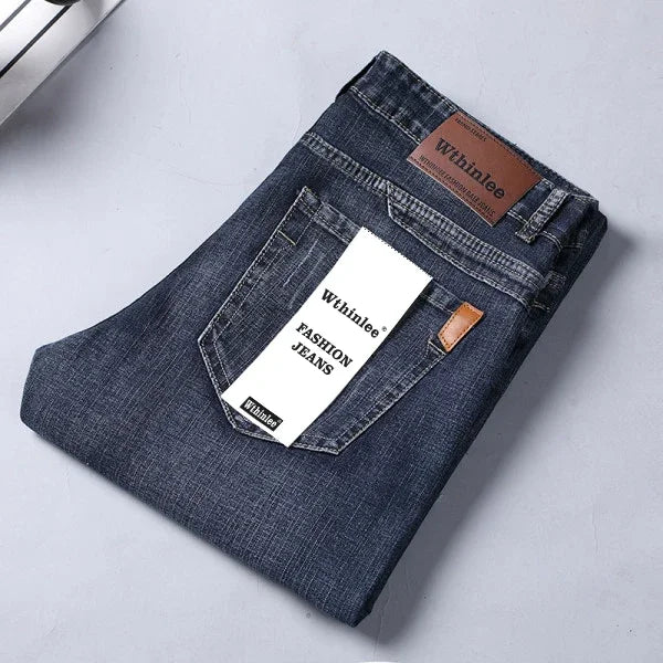 2024 Gerade, normale blaue Stretch-Jeans Frühling Herbst Herren Klassische Jeans Business Fashion Smart Jeans für Herren