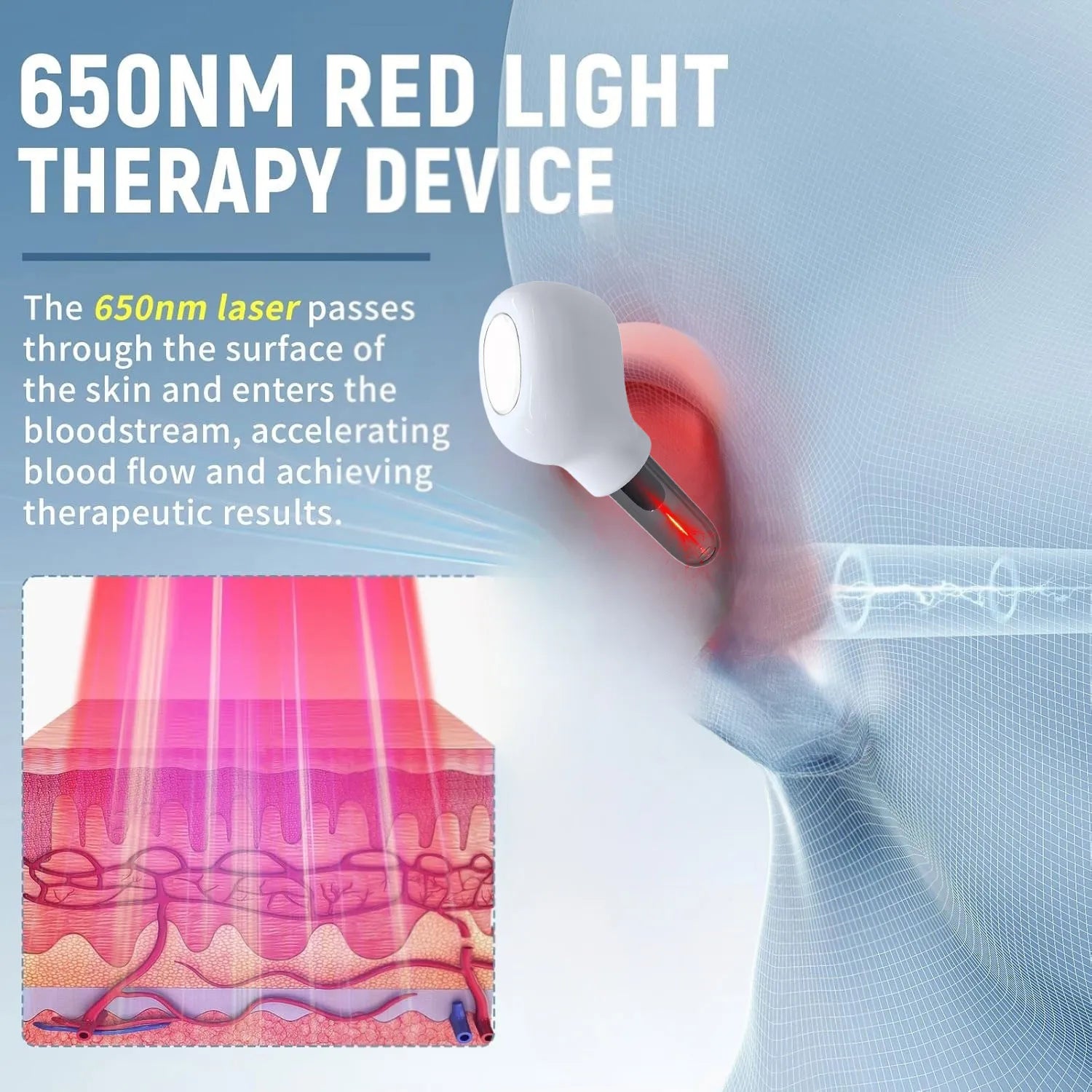 1 Stück schmerzfreies 650nm Rotlicht-Otologie-Lasertherapiegerät – Ohrenpflegeinstrument bei Tinnitus, Mittelohrentzündung & Taubheit