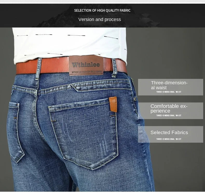 2024 Gerade, normale blaue Stretch-Jeans Frühling Herbst Herren Klassische Jeans Business Fashion Smart Jeans für Herren