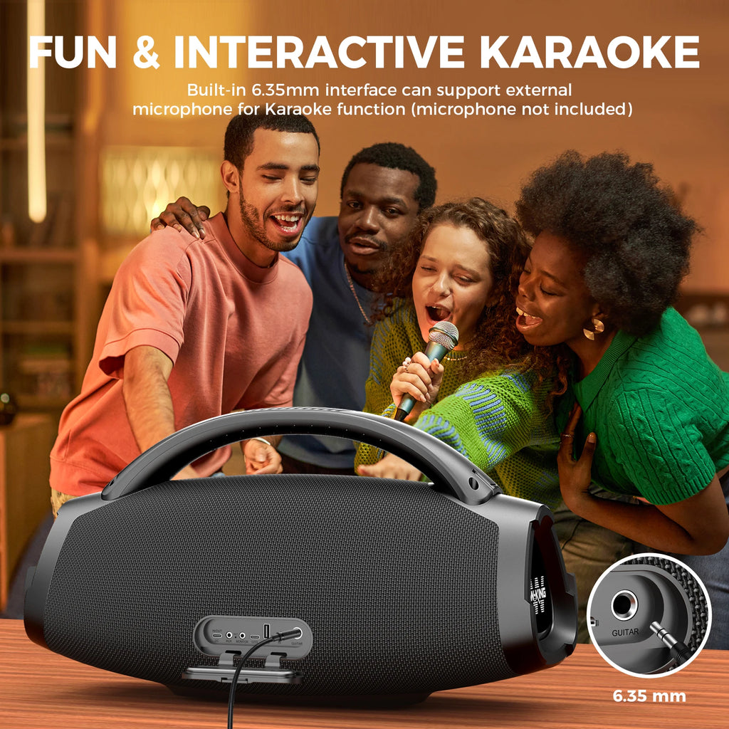 W-KING 200W RMS Portable Bluetooth Lautsprecher, Massive Bass Party Boombox IPX7 Wasserdichter Lautsprecher Groß, Lauter Outdoor Lautsprecher