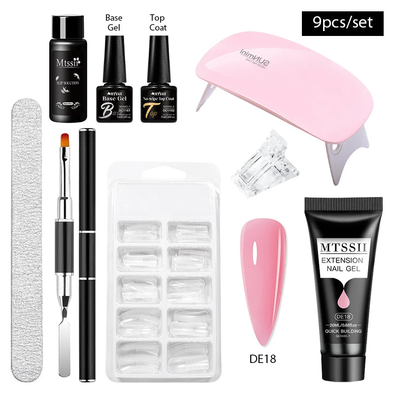 24-teiliges Set 20ml Poly Nail Extension Gel Kit Mini-UV-Lampe Versiegelung mit Basislack Überlack Professionelles Poly-UV-Nagelgel-Kit Starter-Kit