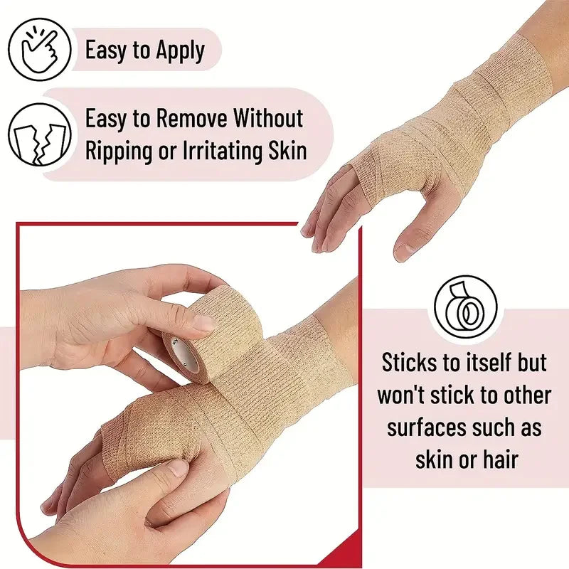 10 Rollen Medizinischer Klebeverband Elastisches Atmungsaktives Sport-Selbstklebeband Beige Wickelband für Finger Handgelenk Knöchel Erste Hilfe