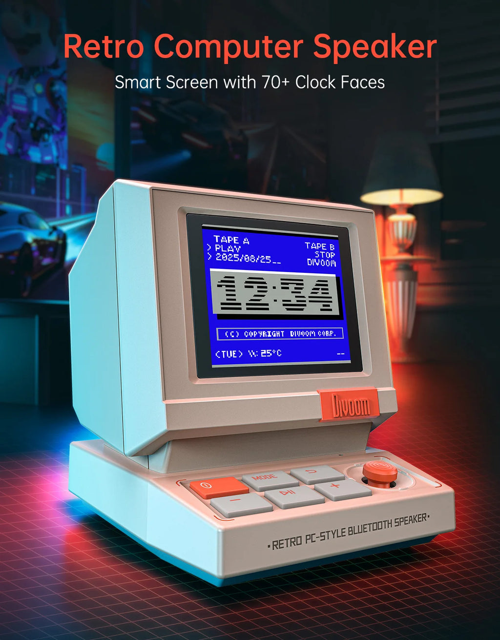 Divoom MiniToo Retro Bluetooth-Lautsprecher Tragbarer Pixel-Display-Musikbox Retro-Computer-Stil Lautsprecher Geschenk