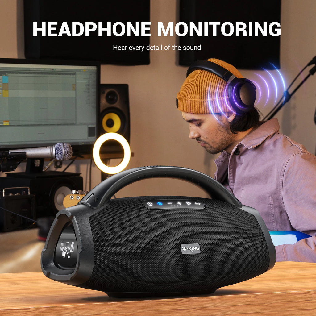 W-KING 200W RMS Portable Bluetooth Lautsprecher, Massive Bass Party Boombox IPX7 Wasserdichter Lautsprecher Groß, Lauter Outdoor Lautsprecher