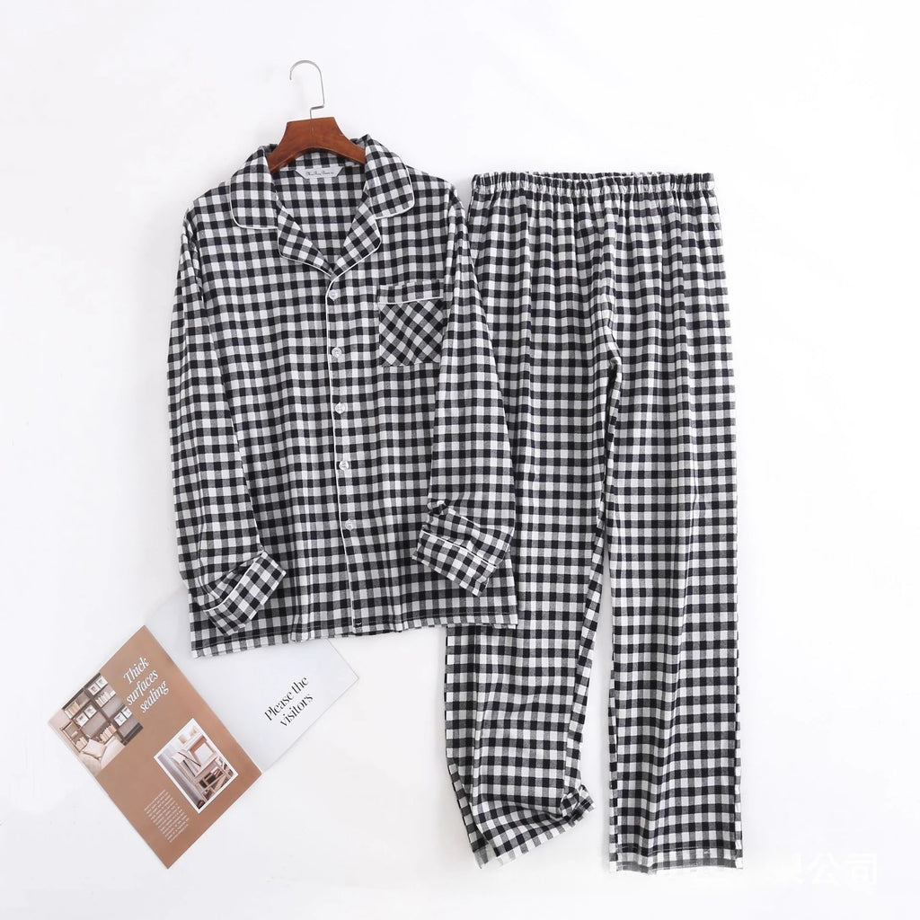 Herren-Hausanzüge Langärmelige Hosenanzüge für Herbst und Winter Pyjamas für Herren Flanell Kariertes Design Pyjamas für Herren