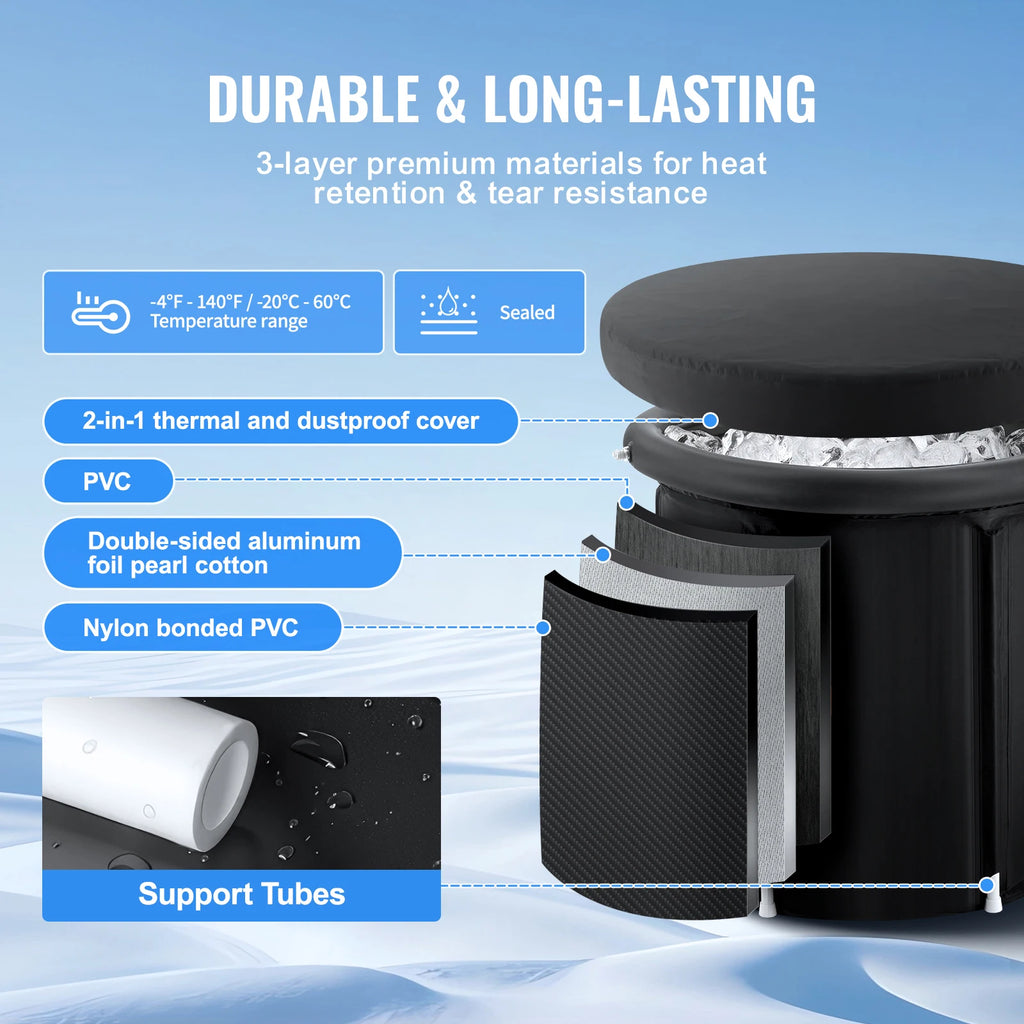 SucceBuy Eisbadewanne Kaltwassertherapie Tauchbecken für Sportler Outdoor Eiswanne Tauchbecken Aufblasbare Faltenbadewanne