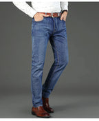 2024 Gerade, normale blaue Stretch-Jeans Frühling Herbst Herren Klassische Jeans Business Fashion Smart Jeans für Herren