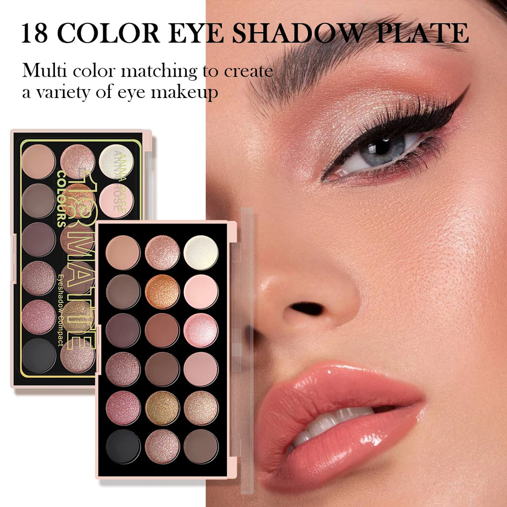 18-Farben-Lidschatten-Palette – Perlglanz, Matt, feiner Schimmer, Glitzer, Erdtöne, langanhaltend, hochpigmentiert