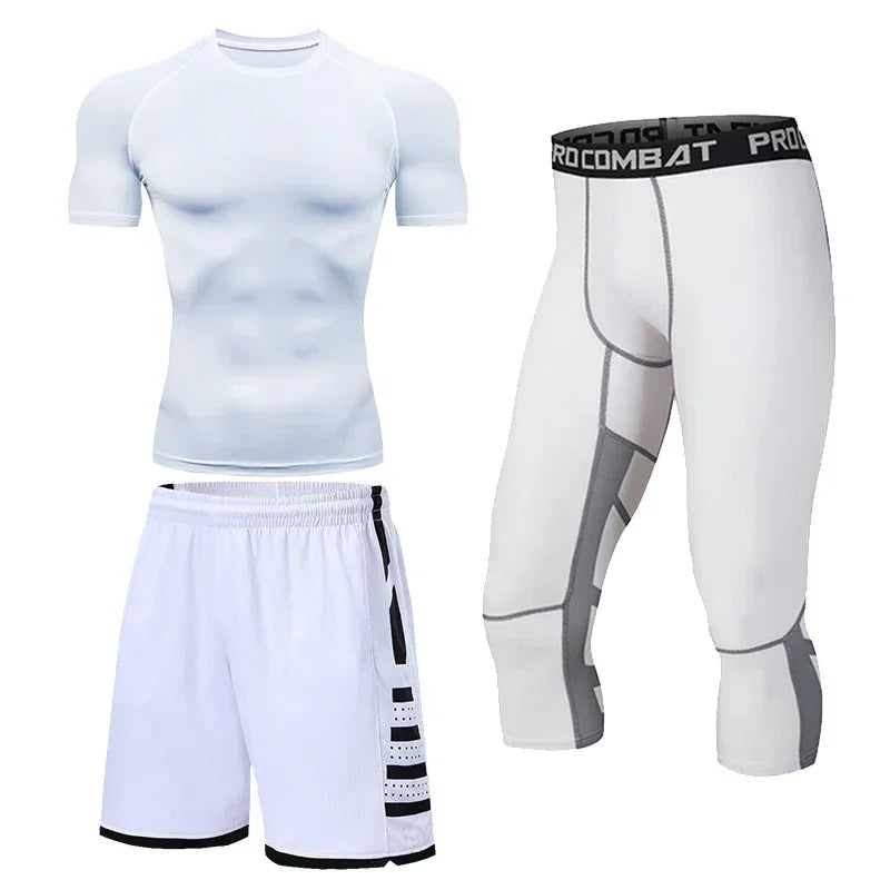 Herren Lauf-Trainingsanzug Fitness Sportbekleidungs-Set Kompressions-Leggings Sportkleidung Gym Enganliegende Jogginghose Rash Guard Lycra