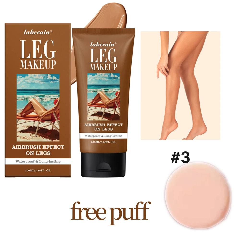 Wasserdichte Körper-Foundation mit gratis Puderquaste, Bronze Bein Make-up, lang anhaltende Bräunungscreme 100ml 3 Farben