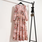 Frühling Sommer Damen Maxikleider Casual Langarm Geblümt O-Ausschnitt Damen Boho Strandparty Langes Kleid Mujer Vestidos