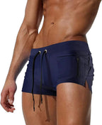 Herren Badehose mit Reißverschlusstasche Badeshorts Boxershorts Square Leg Mesh-Futter Boardshorts Badeschuhe