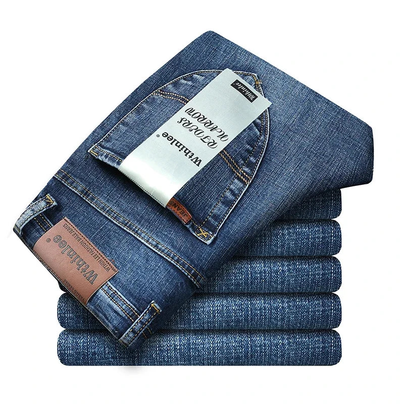 WTHINLEE Business Herren Jeans Casual Straight Stretch Mode Klassische Blaue Arbeits-Denim-Hosen Herren Markenbekleidung Größe 28-40