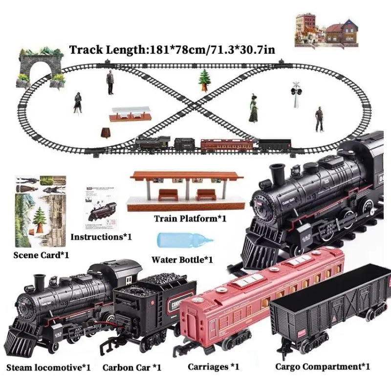 Klassische batteriebetriebene elektrische Eisenbahn Dampflokomotive Set mit Wassernachfüllung für Rauchzug Spielzeug mit Licht & Sound
