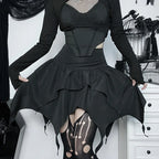 Sommer-Fashion Kurze Röcke Neue sexy Damen Gothic Punk Irreguläre Röcke Einfarbig Tunnelzug zum Binden Geraffte Rüschen Minirock